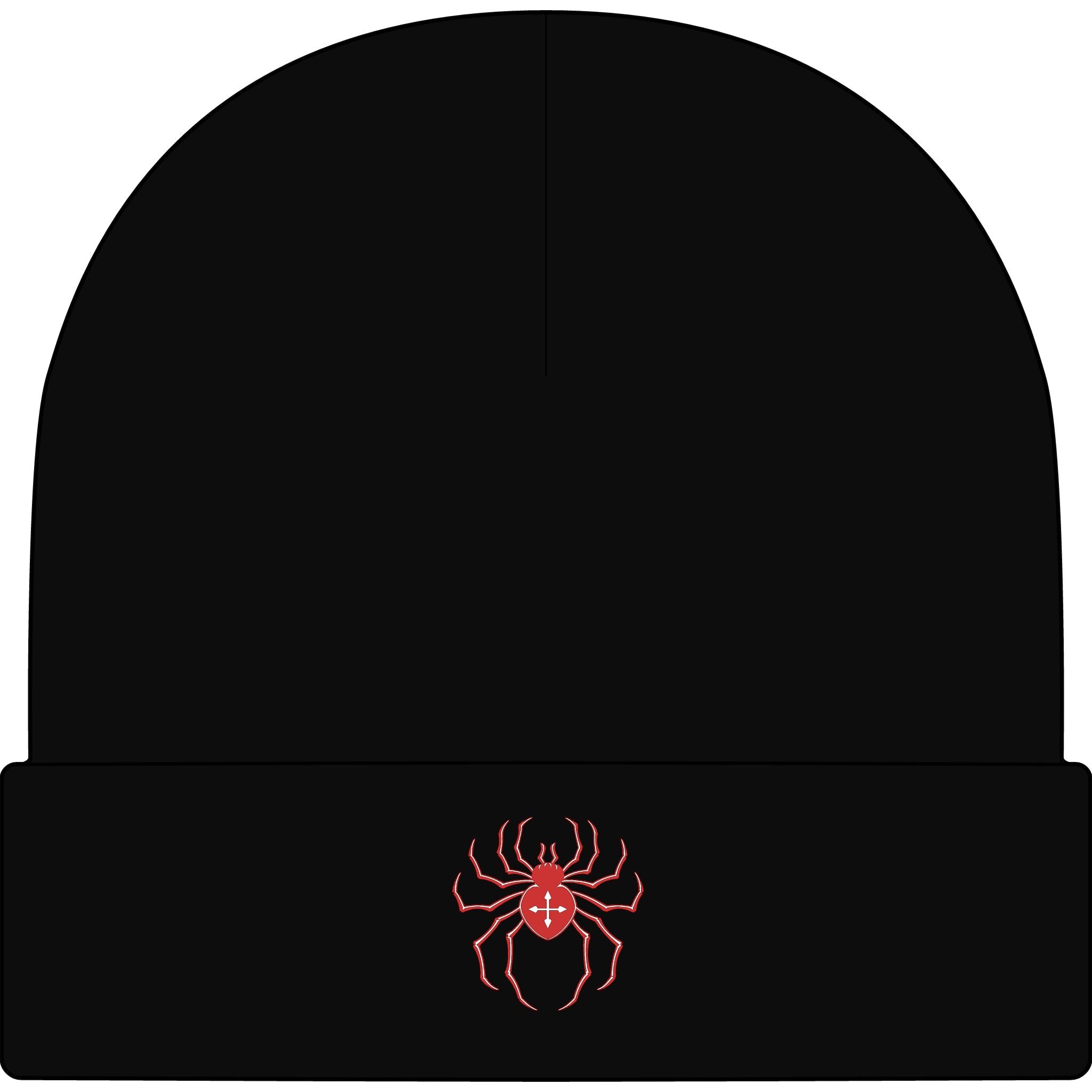 Phantom Spider Cuff Beanie — Red Spider Embroidered Knit Hat