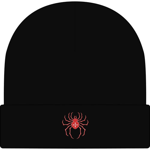 Phantom Spider Cuff Beanie — Red Spider Embroidered Knit Hat